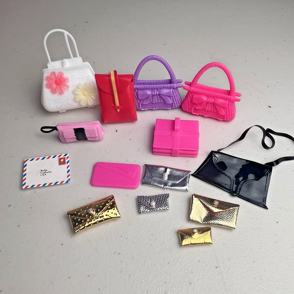 Barbie Accessory Purses Clutch Wallet Over Shoulder Bags Silver Gold Lot of 14 - Picture 2 of 7